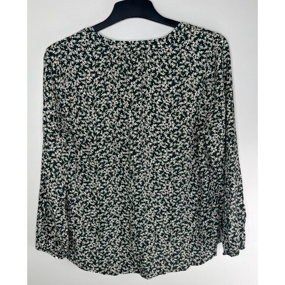 Old Navy Oversized Split-Neck Blouse In Floral Print Green & White Size Large - Picture 3 of 12